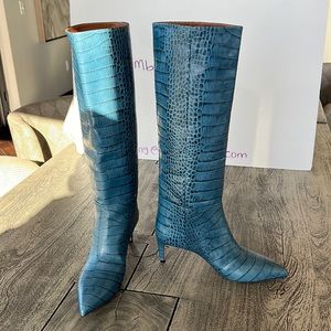 Paris Texas made in Italy blue crocodile embossed leather 8.5M(38.5) boots